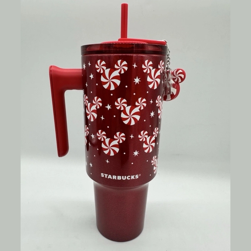 Disney Parks Starbucks Mickey Icon Peppermint Swirl Stainless Steel Tumbler 40oz